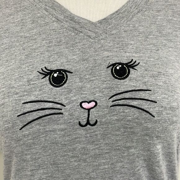 Gray kitty face nightgown with sides split girls Size Small - Picture 3 of 7